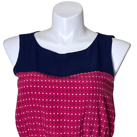 Tommy Hilfiger Polka Dot Elastic Waist Dress, Navy Pink Sleeveless Women's Size - Picture 2 of 10